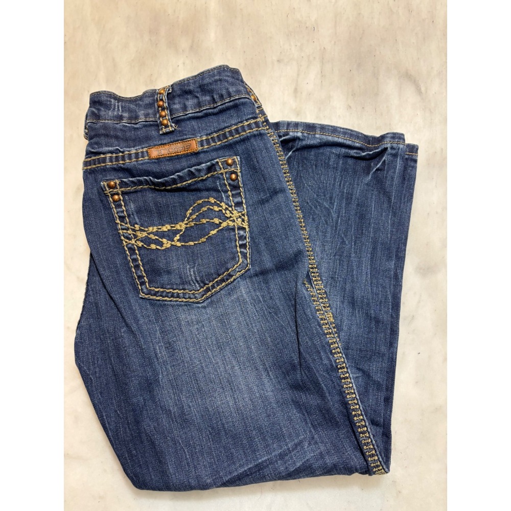 Cowgirl Tuff Co Whip It Good Tan Jeans Blue Straight Leg Studded Embroidered W29